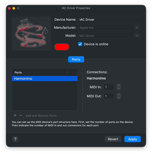 macOS IAC Driver properties