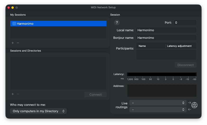 MIDI Network Setup Session