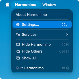 Harmonimo Settings Menu
